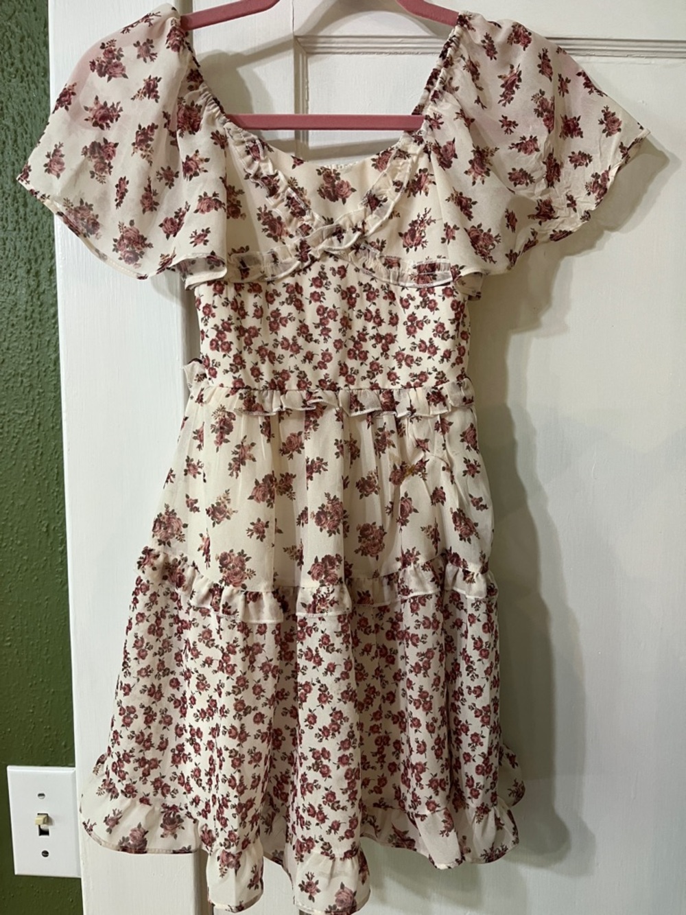 Rare Editions Cream Dress with Dusty Rose Floral Print